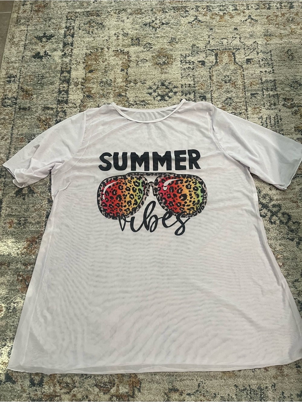Summer Vibes Leopard sheer swimsuit Cover-up Graphic Tee - Size 4XL